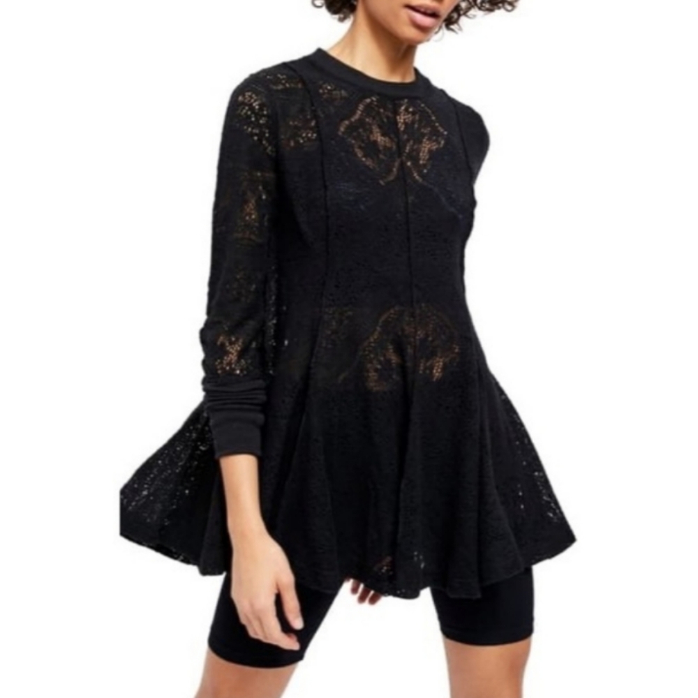 Free people women's black lace long sleeve blouse